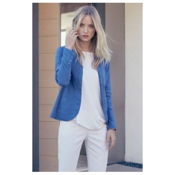 [Eileen Fisher] Blue Organic Linen Peplum Jacket - Picture 5 of 7